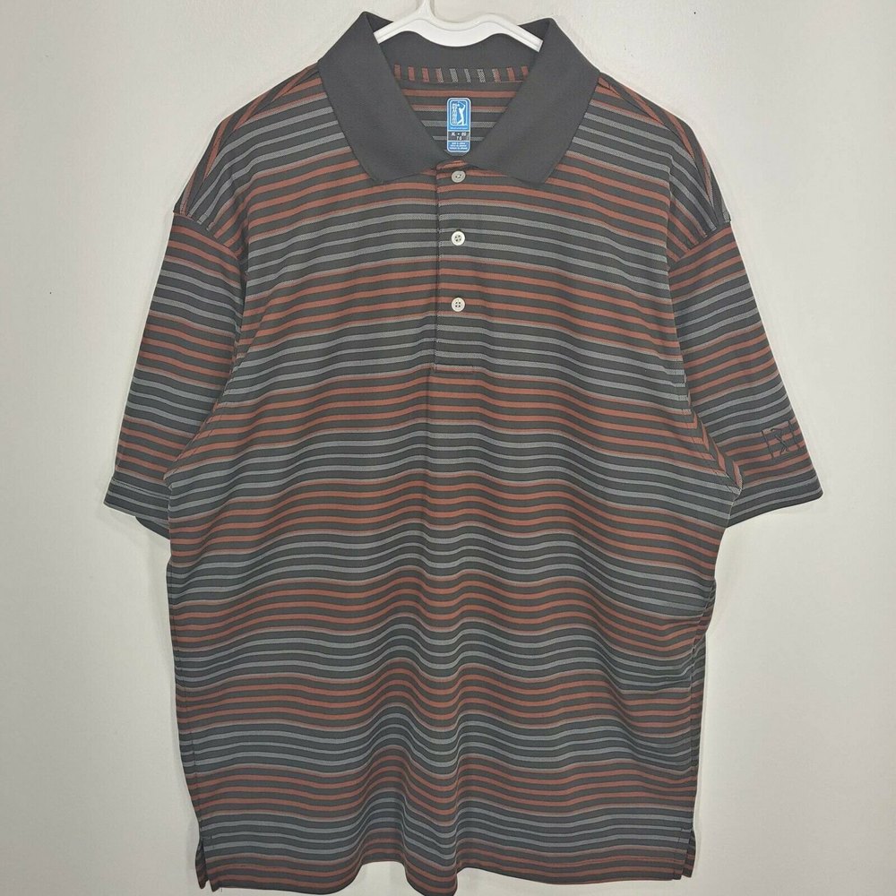 PGA Tour Activewear Top Black Red Gray Striped Golf Polo Men's XL
